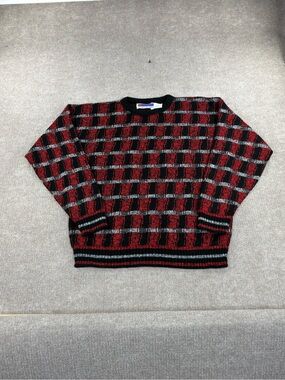 Vintage Sweater Graphix Mens Large Red Striped Pattern Grandpa Sweater Acrylic